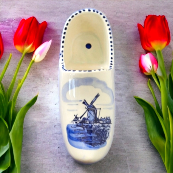 Large Antique Delft Shoe Delft Blue Wall Decor /Vase/ Tulip Pot - Picture 1 of 13